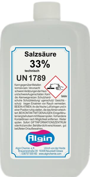 Salzsäure 33% Tech. 1 Liter HDPE